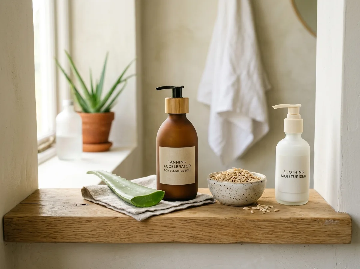 Sensitive skin friendly tanning lotion with aloe and oat styling